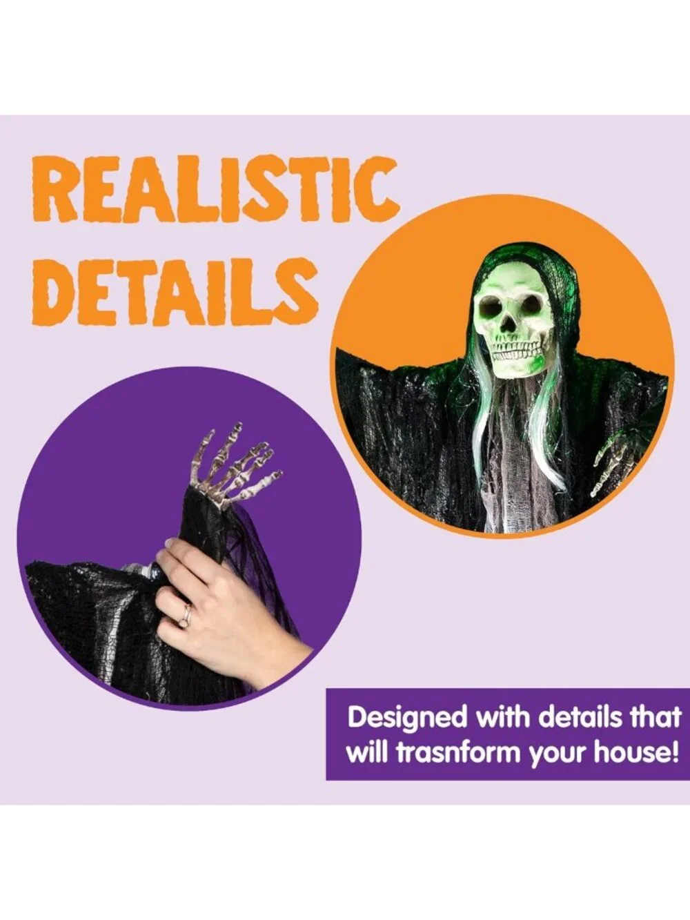 3 Pack Hanging Halloween Skeleton Ghosts & Grim Reapers - Spooky Outdoor Decor